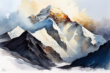 Serene Summit: Watercolor Art Print of Mount Everest