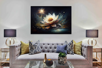 Abstract Oil Painting Print of a White Lotus Floating in Space on a Watery Background