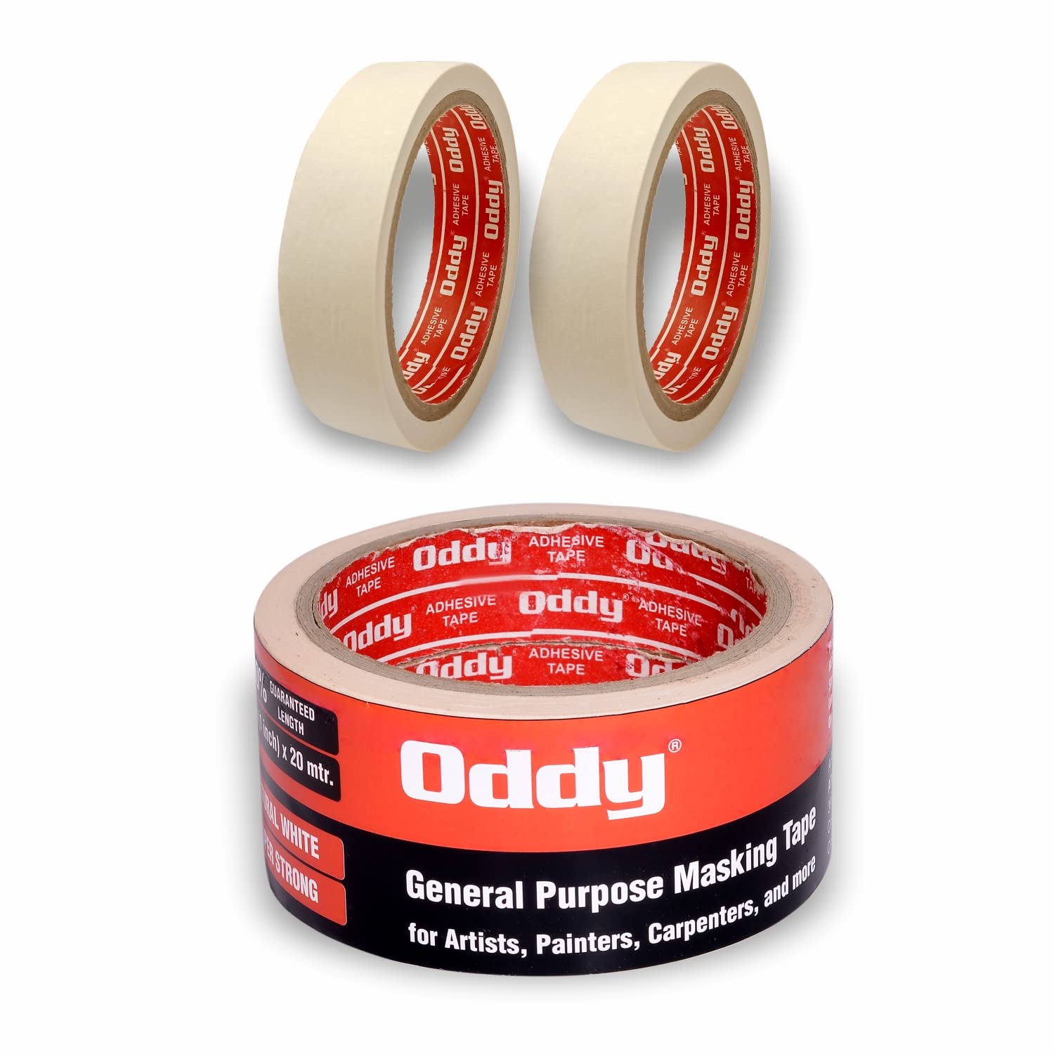 Oddy Masking Tape for Painting for Artists, Painters & Carpenters | 24mm X 20m Pack of 2 Rolls | Paper Tape for Acrylic Painting, Water Colour, Pastels Drawing, Wall Painting