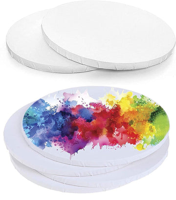 Snoogg Pack of 4 Round Canvas Panel Artist Stretched Circle Canvas Board Hand Painted Canvases for Acrylic Painting Students
