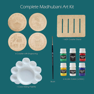 SOLOBOLO Madhubani Painting Kit Tea Coasters with Stand | Art and Craft Kit