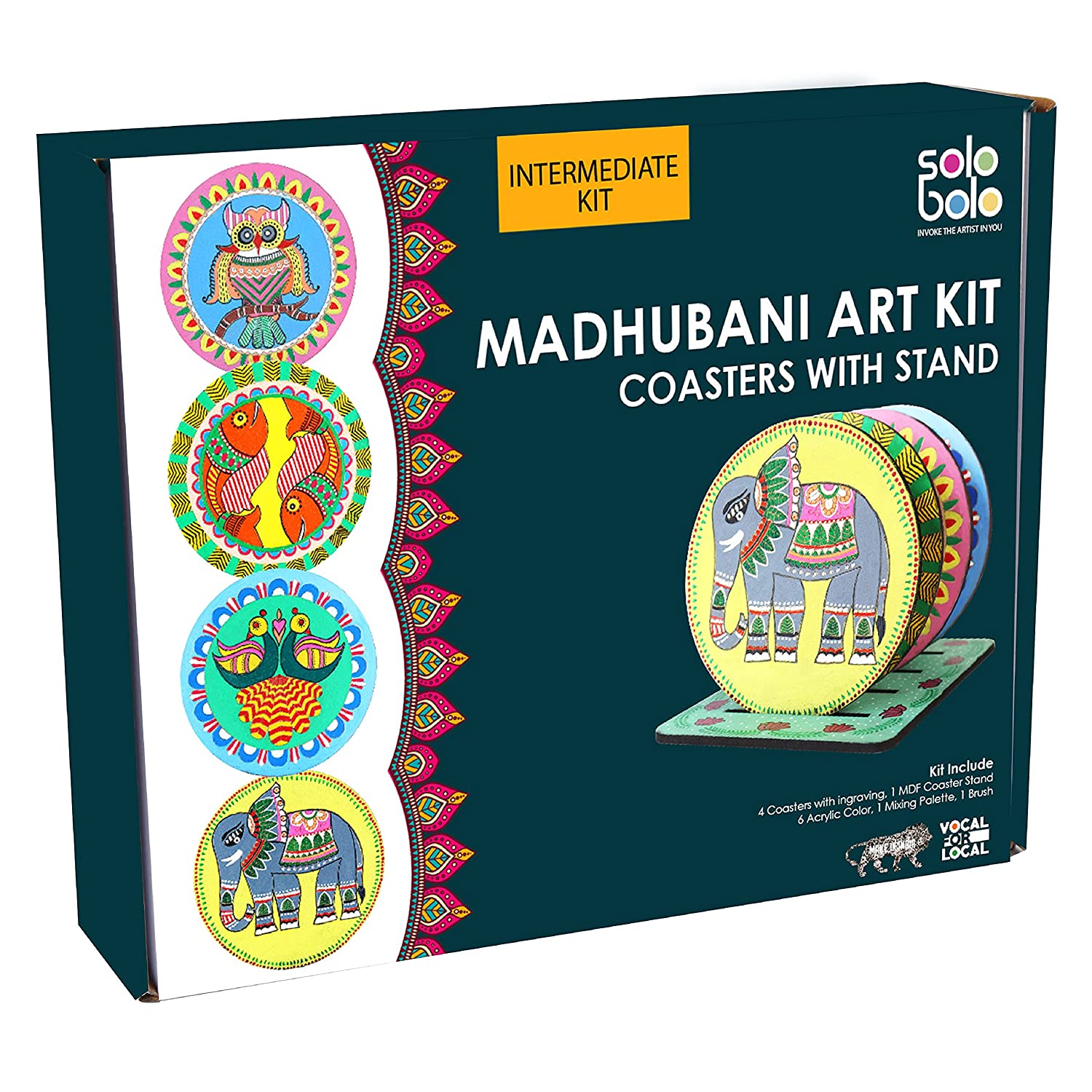 SOLOBOLO Madhubani Painting Kit Tea Coasters with Stand | Art and Craft Kit