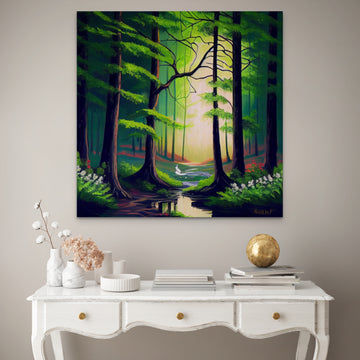 Print of Beautiful Evergreen Forest with Wild Flowers Around: Adding Natural Serenity to Your Space