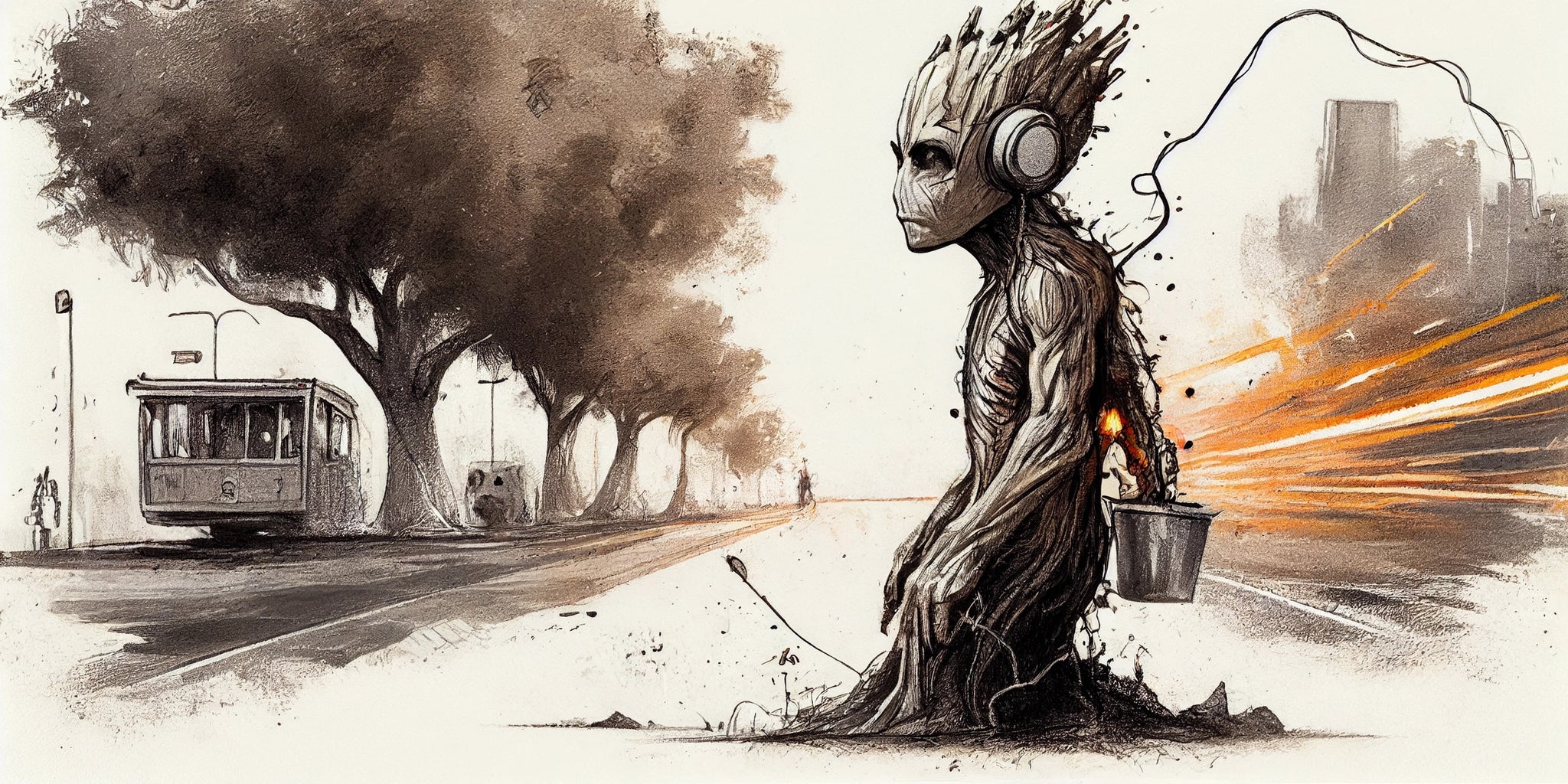 Bring Marvel Magic to Your Home with our Playful Groot Digital Pencil Sketch - Perfect for Kids' Rooms and Marvel Fans