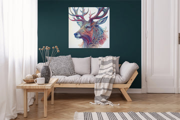 Majestic Marvels: Ultra-Detailed Reindeer Face Pencil Color Print - A Dreamy, Colorful Print