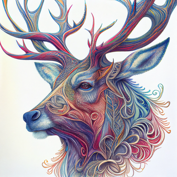 Majestic Marvels: Ultra-Detailed Reindeer Face Pencil Color Print - A Dreamy, Colorful Print