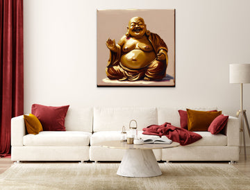 Serene Joy: Oil Art Print of a Laughing Buddha - Ideal for Living Room and Office Wall Decor
