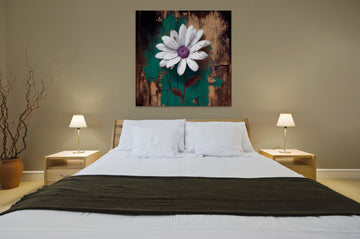Serene Bloom: A Stunning Oil Painting Print of a White Flower on a Rusty Green Background