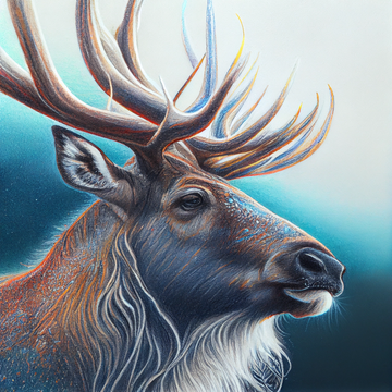 Arctic Serenity: Reindeer Pencil Colors Print on Vibrant Blue and White Background