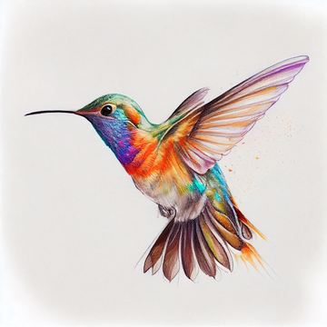 Vibrant Flight: A Pencil Color Art Print of a Flying Hummingbird