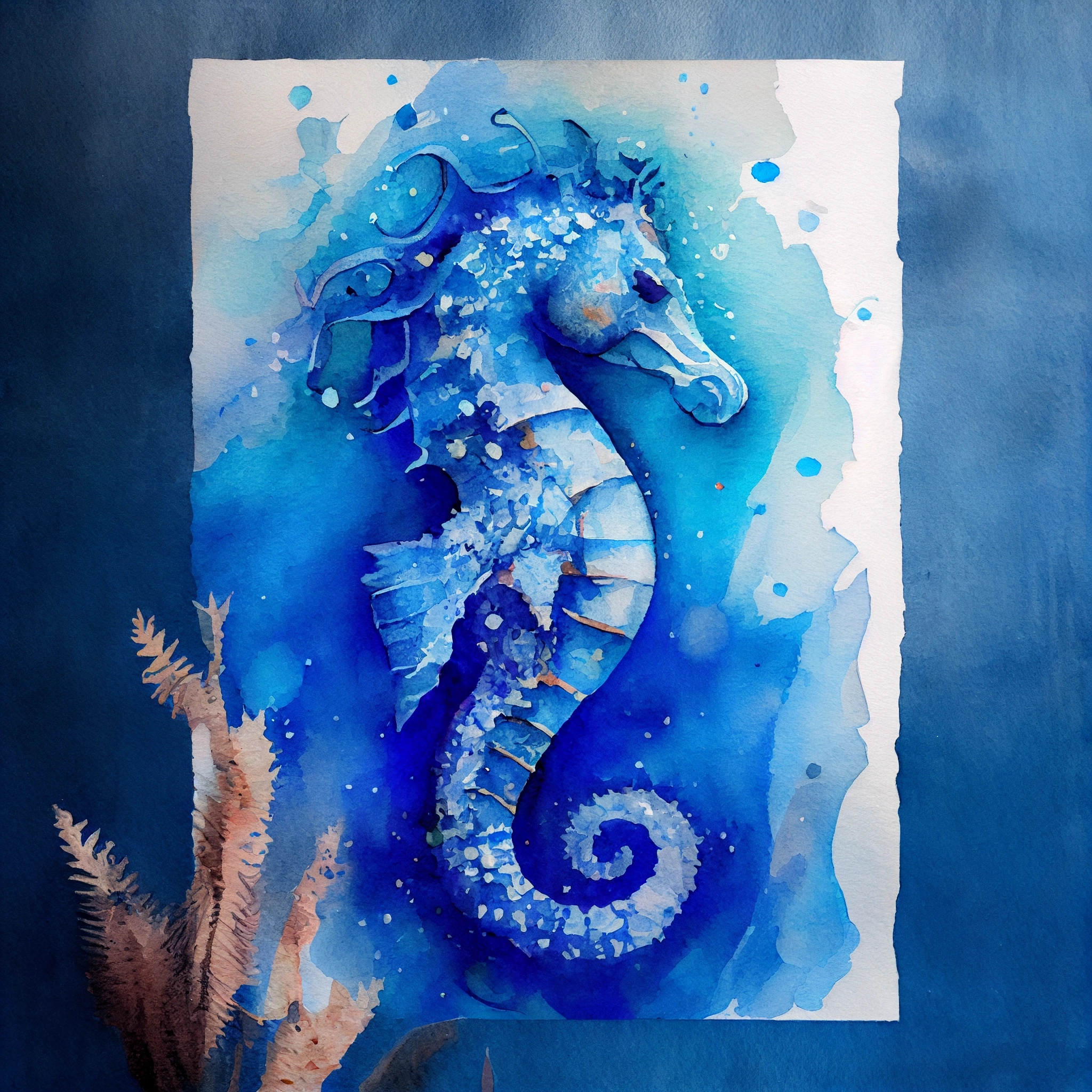 Graceful Beauty: A Vibrant Seahorse in a Blue Abyss