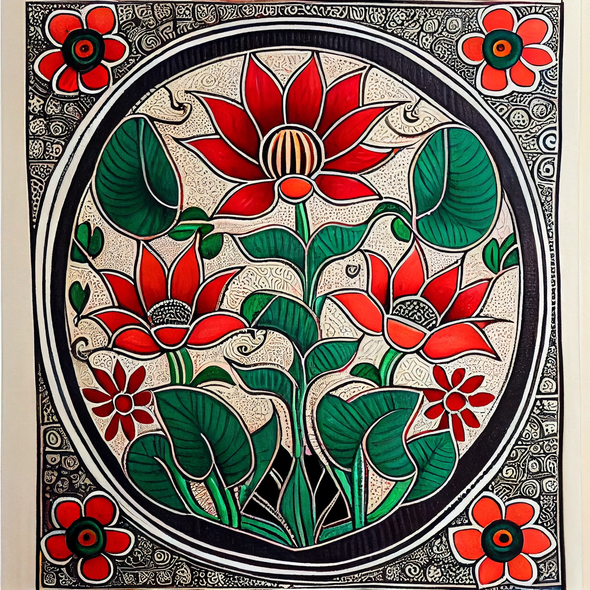 Lotus Blooms: A Stunning Madhubani Art Print of the Majestic Lotus