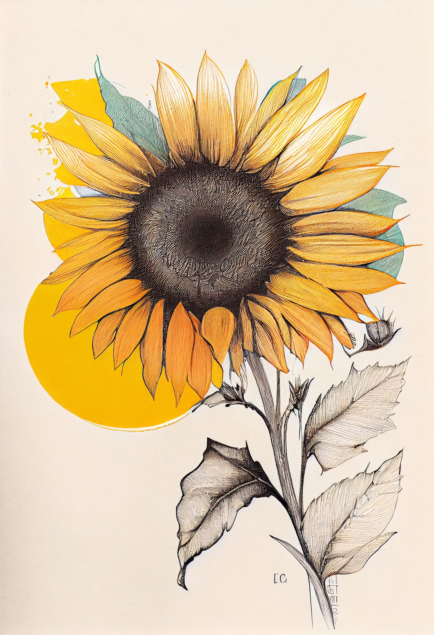 Radiant Blooms: Captivating Botanical Sunflower Line Art Print for a Touch of Nature's Beauty