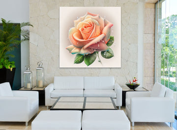 Dewy Delight: Pencil Art Print of Cream Rose with Glistening Dewdrops