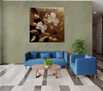 Golden Elegance: White Orchids with Gold Leaf Print