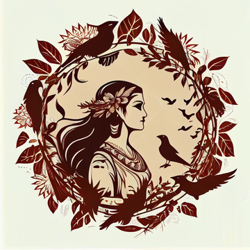 Nature's Beauty: A Vector Drawing of a Floral Circle with a Graceful Lady