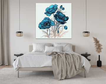 Captivating Beauty: Blue Poppies in Stunning Line Art Print