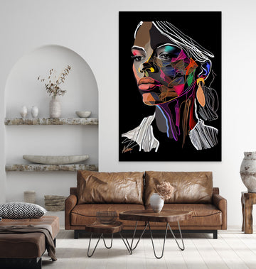 Black Beauty: Elegant Line Art Print of a Woman on a Dark Background