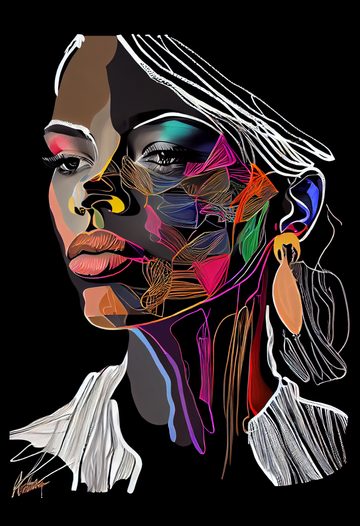 Black Beauty: Elegant Line Art Print of a Woman on a Dark Background