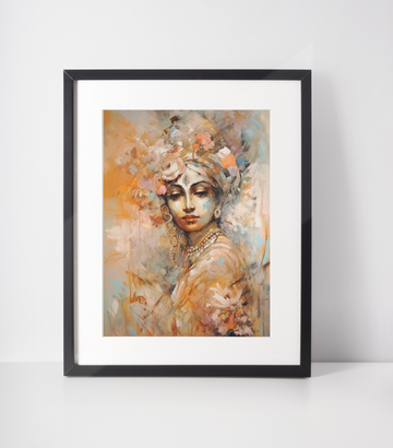 Peachy Krishna: A Heavenly Abstract Expressionist Acrylic Color Print in Shades of White and Peach