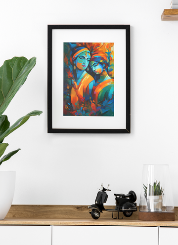 A Vibrant Acrylic Color Print of Radha Krishna in Beautiful Hues