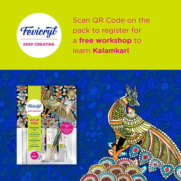 Fevicryl DIY Self Painting Art of India Kit - Kalamkari Art | Acrylic Paints 12 shades x 20ml Each, Set of Round Brushes (2U), Pre-Designed Canvas Board 8''x 10''