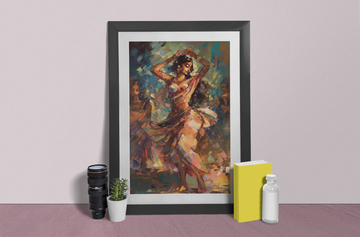 A Captivating Oil Color Portrait Print of a Dancing Goddess Radha in Abstract Expressionism