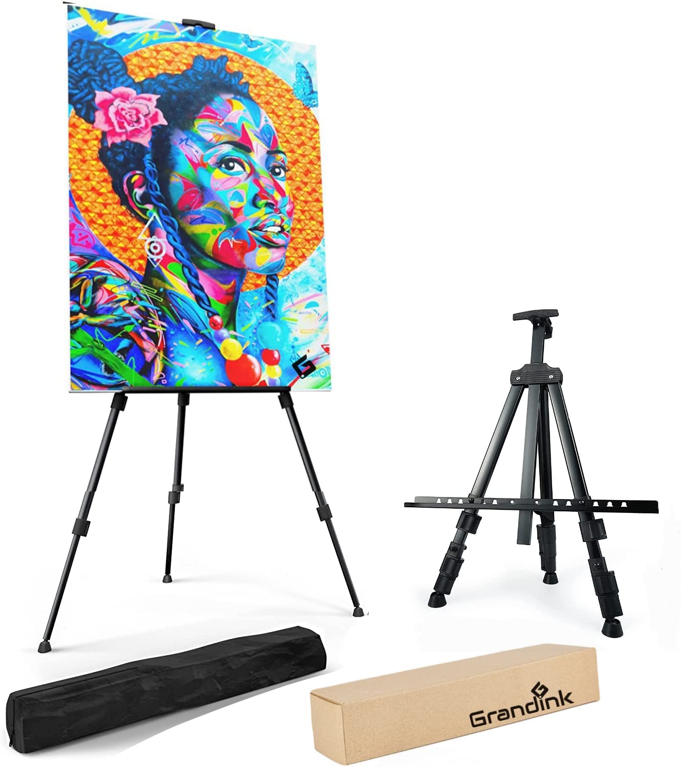 Grandink Portable Artist Easel Stand- Adjustable Height for Painting Canvas- Table Top Metal Tripod with Bag 1.5*5 ft