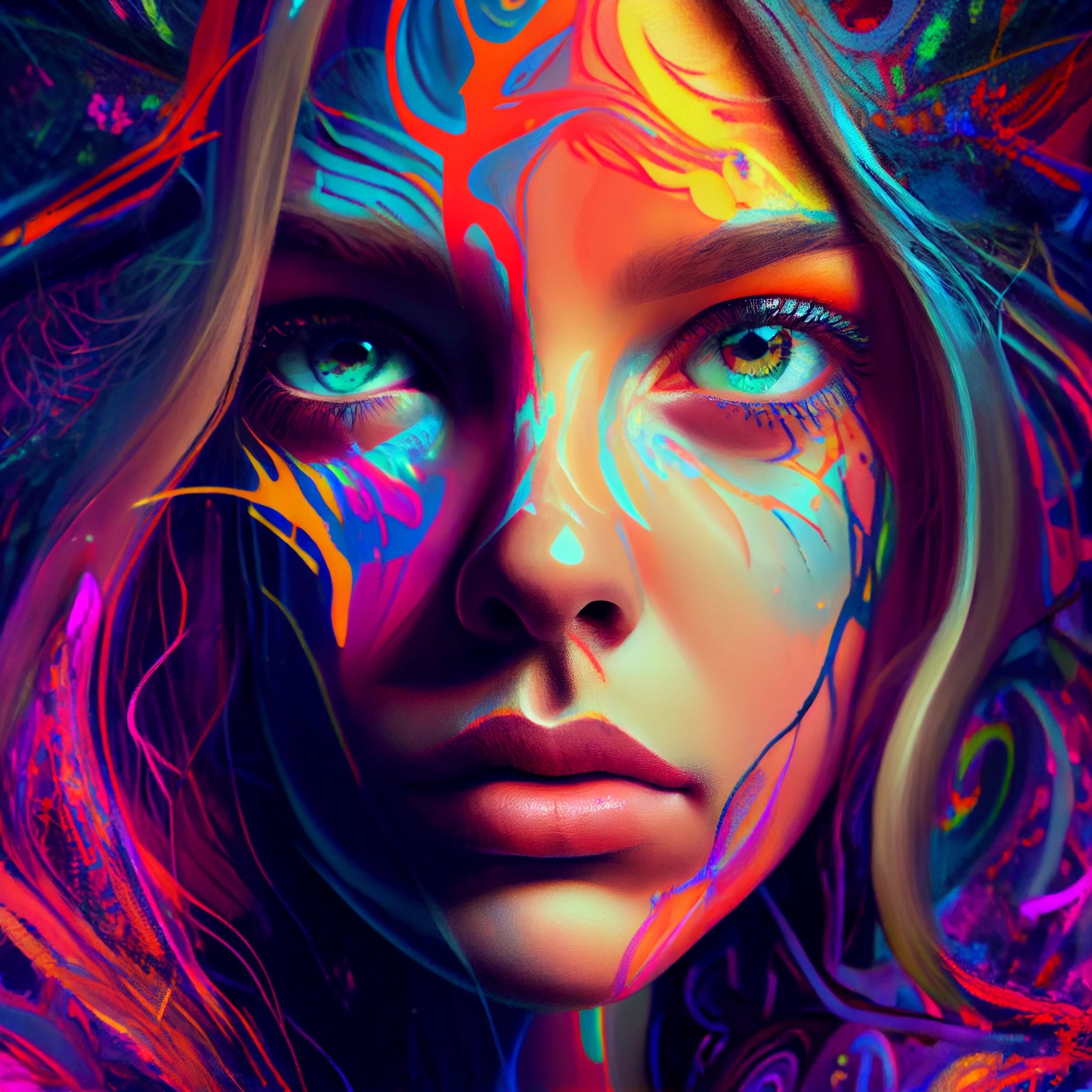 Psychedelic Girl with Beautiful Eyes Print for Living or Gaming Room Wall Decoration Purposes
