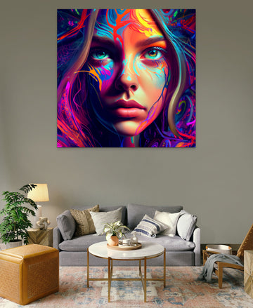 Psychedelic Girl with Beautiful Eyes Print for Living or Gaming Room Wall Decoration Purposes