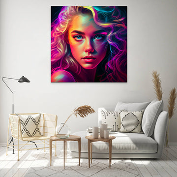 Psychedelic Girl with Beautiful Eyes & Curly Hairs Painting Print for Living or Gaming Room Wall Decoration Purposes
