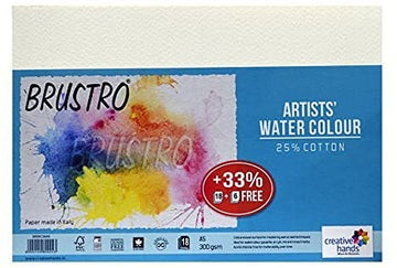 Brustro Artists Watercolour Paper, 300 GSM, A5-25% Cotton, Cold Pressed, 18 + 6 Sheets Free