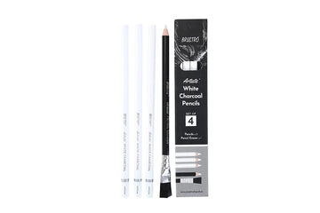 Brustro Artists’ White Charcoal Pencil Set of 3 & 1 Pencil Eraser